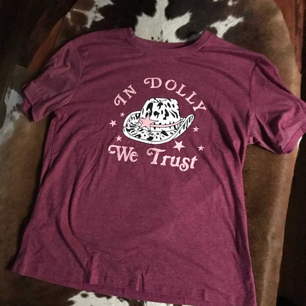 In Dolly We Trust Short Sleeve Tee - Dusty Rose sz L - Picture 2 of 3